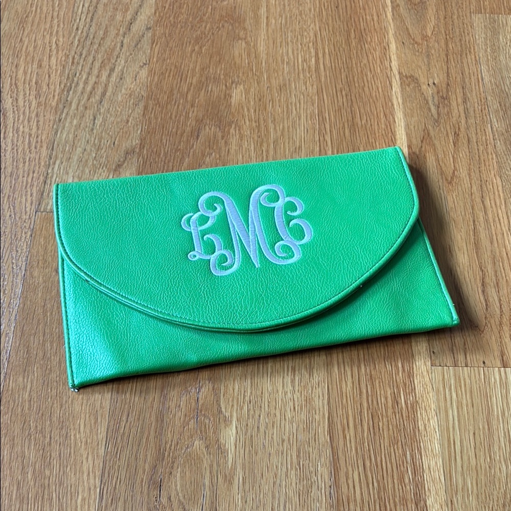 Green Clutch Bag monogrammed with LCM
